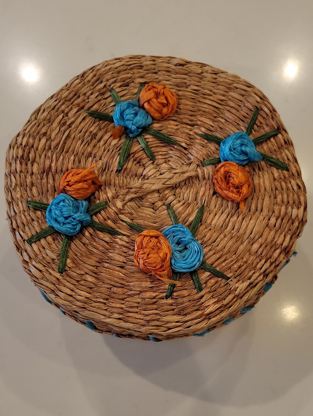 Vintage Orange & Turquoise Accent Basket